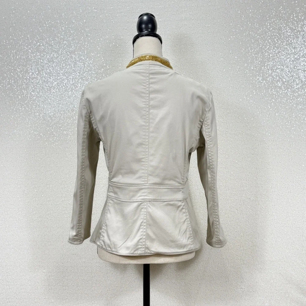 Michael Michael Kors Military Style Jacket Beige Gold Button Trim Size 8